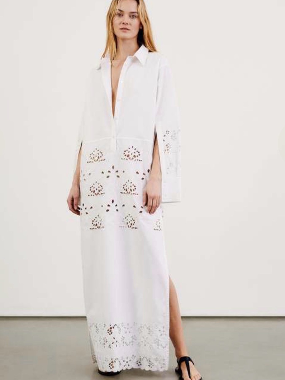 NWT Nili Lotan Louanne white embroidered long poplin dress $850 size L $670 off - Picture 5 of 10